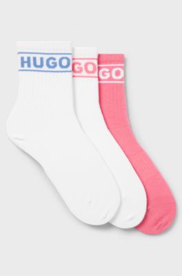 Lot de trois paires de chaussettes &agrave; logo, Blanc / Rose