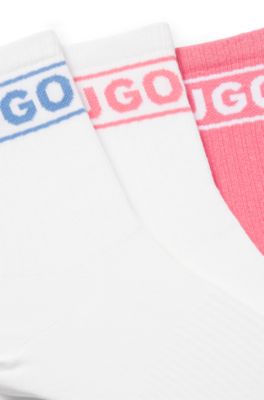 Three-pack of short-length socks with logo, White / Pink