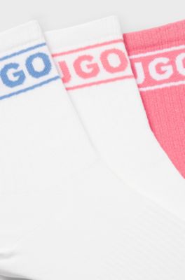 Set van drie paar korte sokken met logo, Wit / Pink