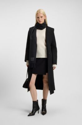 &Eacute;charpe en laine confectionn&eacute;e en Italie avec patch logot&eacute; tiss&eacute;, Noir