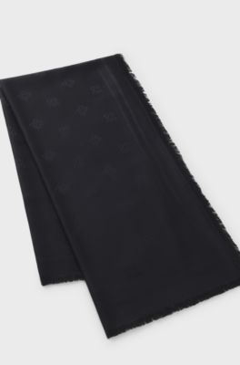 Modal scarf with stacked-logo jacquard, Black