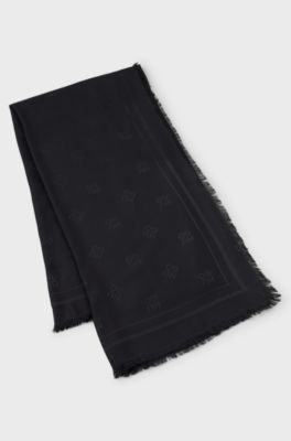 Modal scarf with stacked-logo jacquard, Black