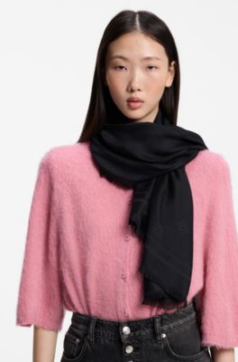 Modal scarf with stacked-logo jacquard, Black