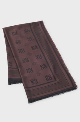 Modal scarf with stacked-logo jacquard, Dark Brown