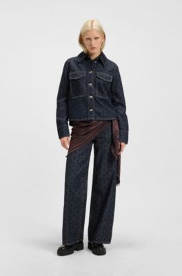 Modal scarf with stacked-logo jacquard, Dark Brown