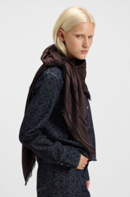 Modal scarf with stacked-logo jacquard, Dark Brown