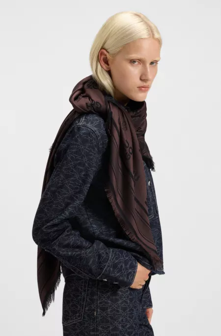 Modal scarf with stacked-logo jacquard