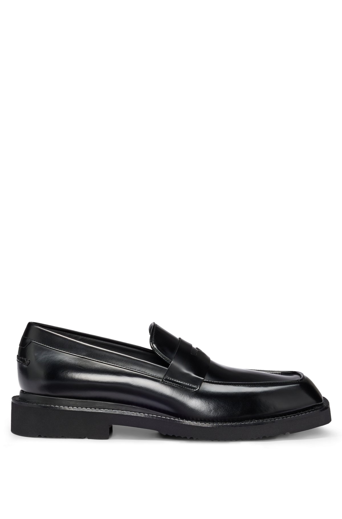 Penny-trim loafers in brush-off leather, Black