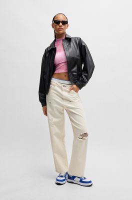 Cropped top in logo-print stretch mesh, light pink