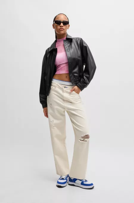 Cropped top in logo-print stretch mesh