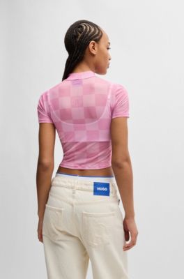 Cropped top in logo-print stretch mesh, light pink