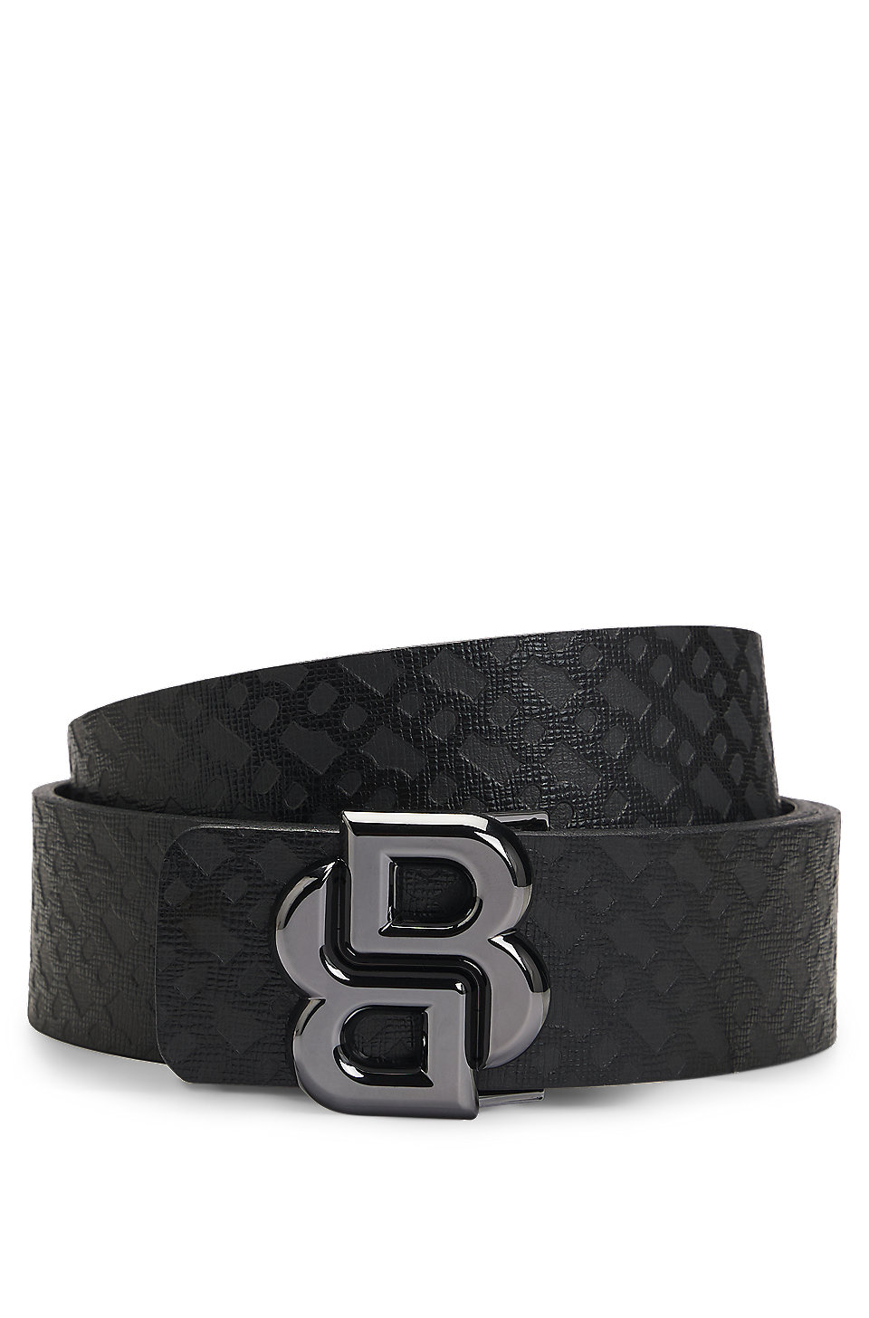 BOSS - Italian-leather reversible belt with monogram buckle