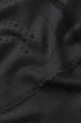 Monogram-jacquard scarf in modal and wool, Black