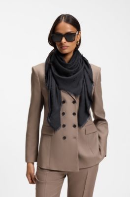 Monogram-jacquard scarf in modal and wool, Black