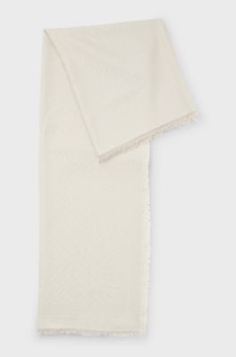 Monogram-jacquard scarf in modal and wool, Light Beige