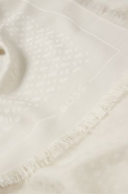 Monogram-jacquard scarf in modal and wool, Light Beige