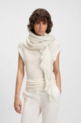 Foulard en modal et laine avec monogramme jacquard, Beige clair