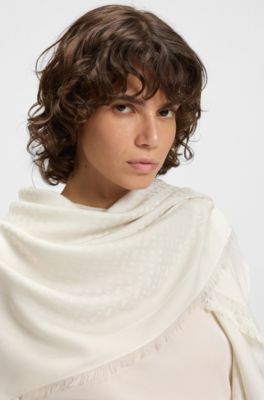 Monogram-jacquard scarf in modal and wool, Light Beige