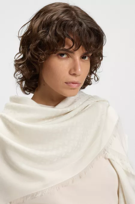 Monogram-jacquard scarf in modal and wool