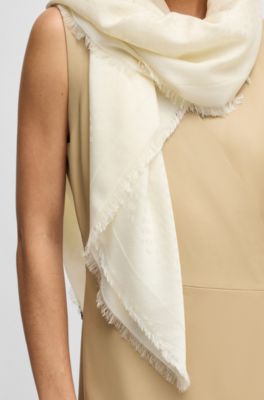 Monogram-jacquard scarf in modal and wool, Natural