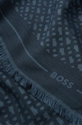 Monogram-jacquard scarf in modal and wool, Dark Blue
