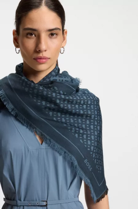 Monogram-jacquard scarf in modal and wool