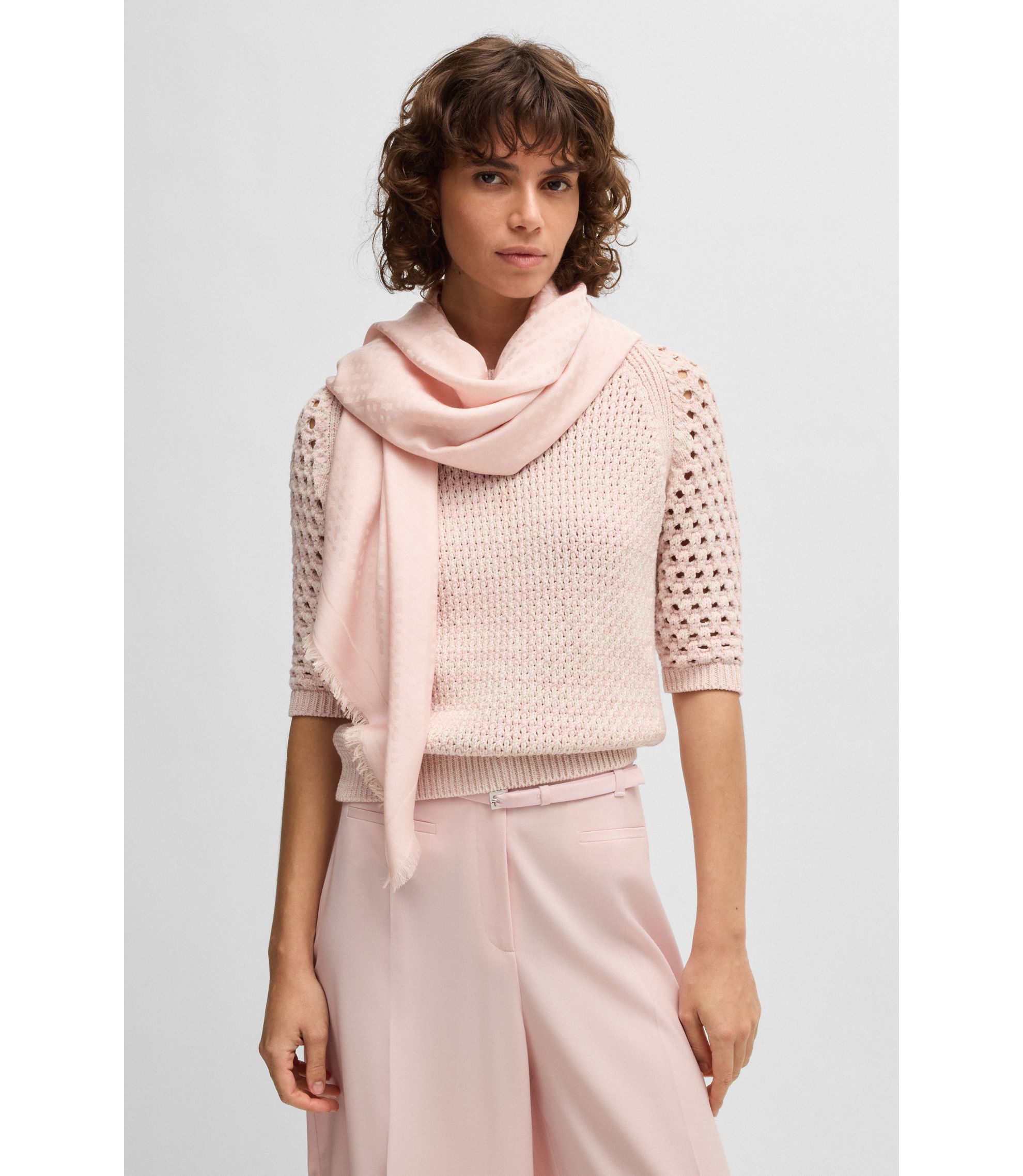 BOSS Sciarpa con monogrammi jacquard in modal e lana Rosa chiaro