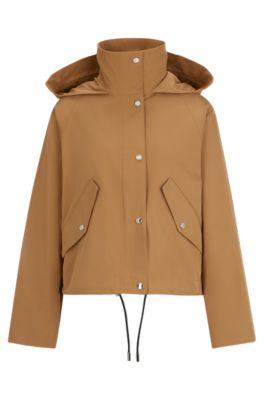 BOSS - Regular-fit hooded coat in water-repellent twill