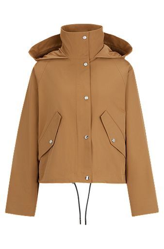 Regular-fit hooded coat in water-repellent twill, Beige