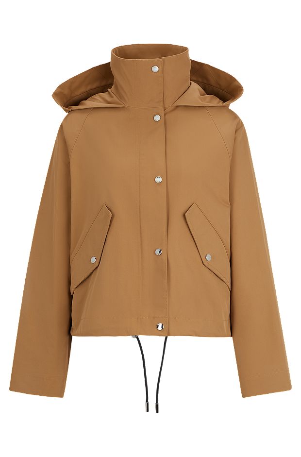Regular-fit hooded coat in water-repellent twill, Beige