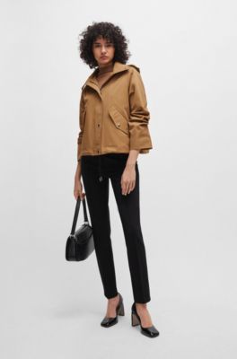BOSS - Regular-Fit Kapuzenmantel aus wasserabweisendem Twill