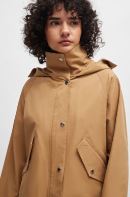 BOSS - Regular-Fit Kapuzenmantel aus wasserabweisendem Twill