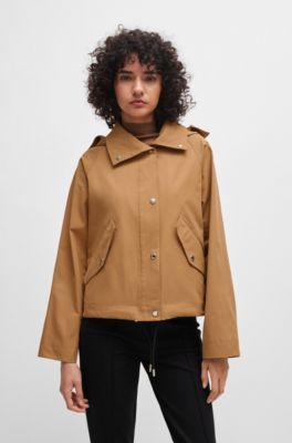 BOSS - Regular-Fit Kapuzenmantel aus wasserabweisendem Twill