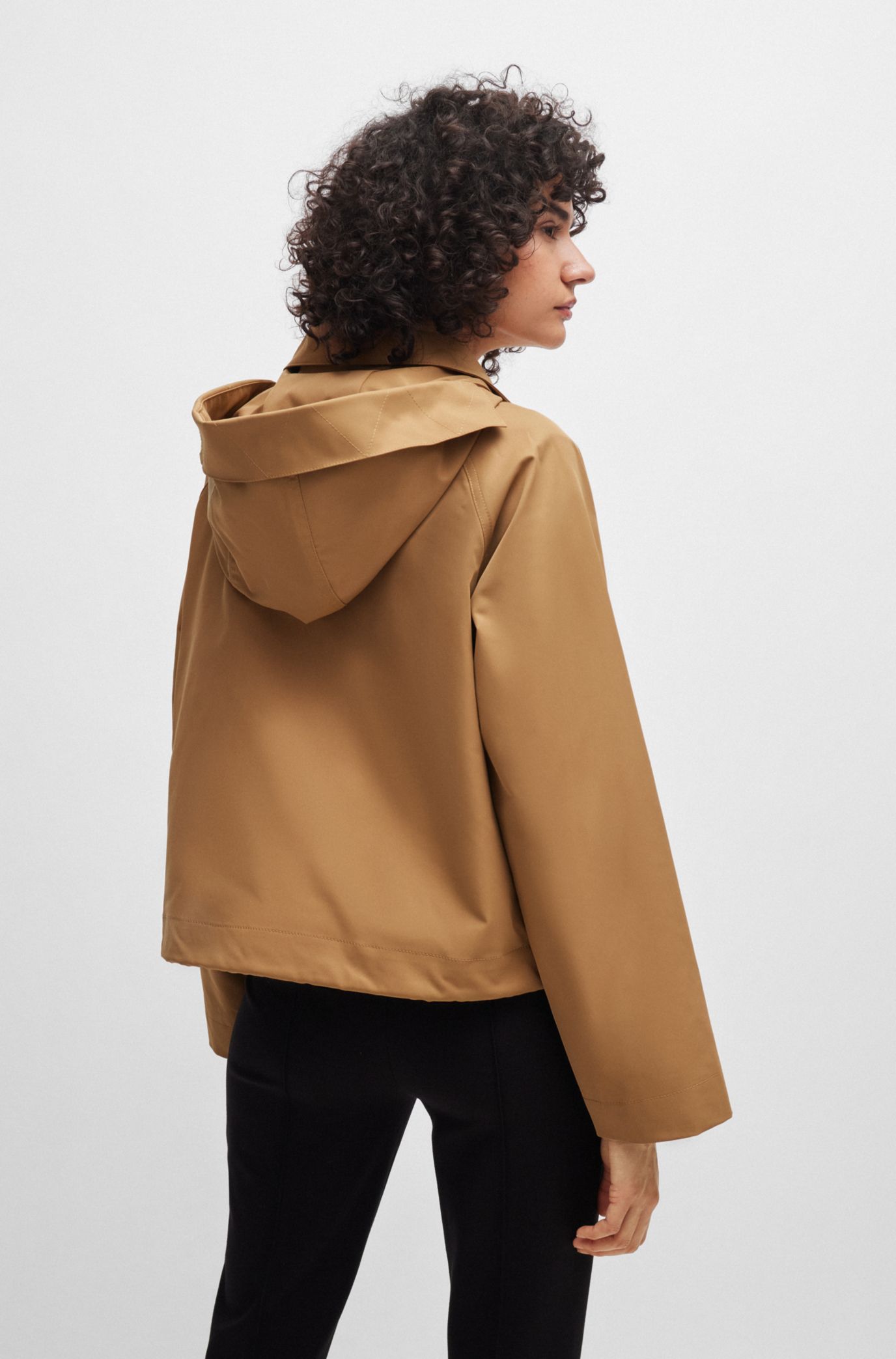 BOSS - Regular-fit hooded coat in water-repellent twill