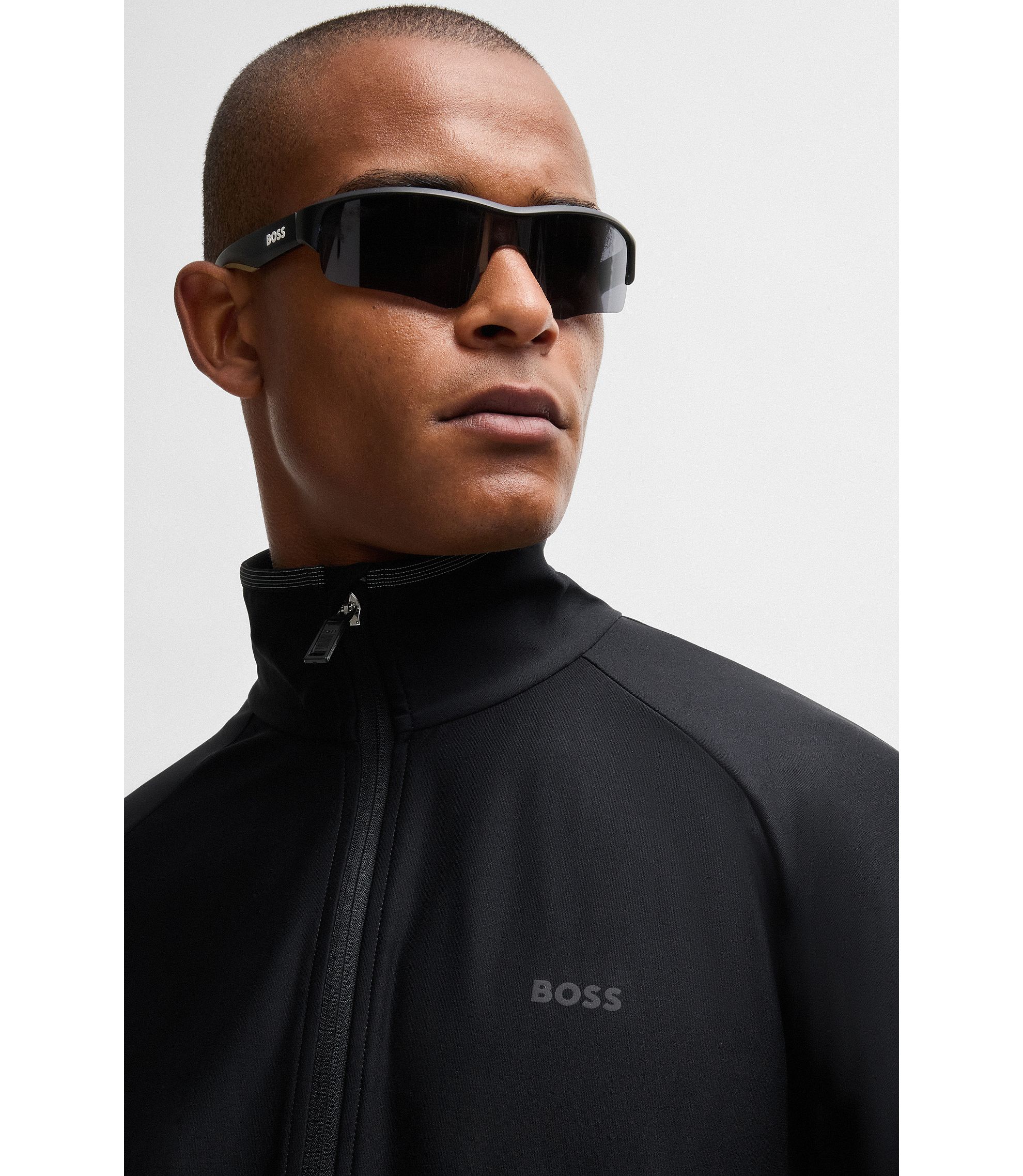 BOSS - Zip-up sweatshirt with decorative reflective logo - Black BOSS - Zip-up sweatshirt with decorative reflective logo - Black