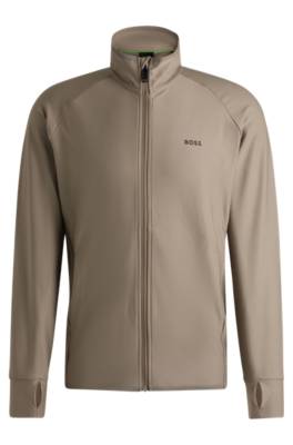 Hugo Boss Zip-up Sweatshirt With Decorative Reflective Logo In Brown