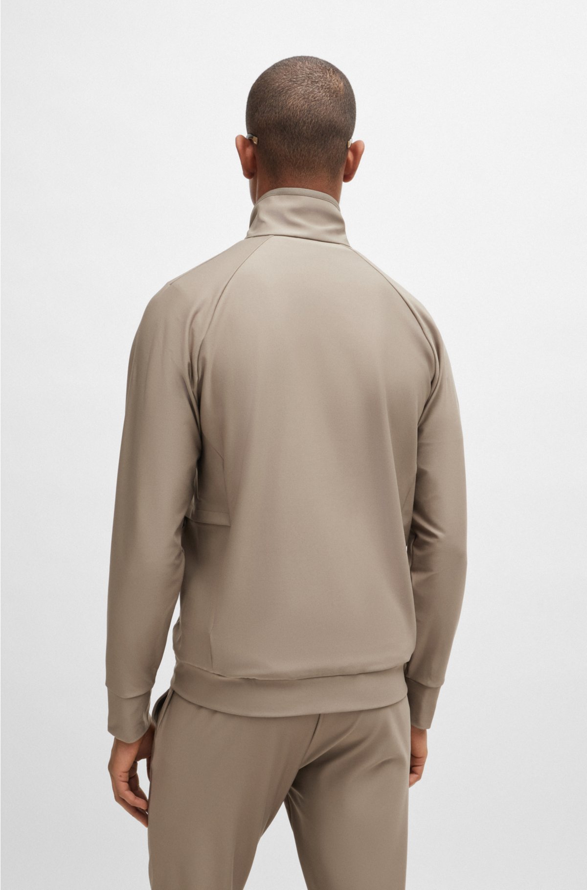 Zip-up sweatshirt with decorative reflective logo, Light Brown