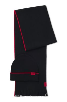 Set aus M&uuml;tze und Schal mit Logo-Label, Schwarz