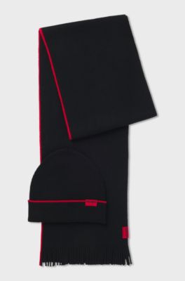 Logo-label hat and scarf set with wool, Black