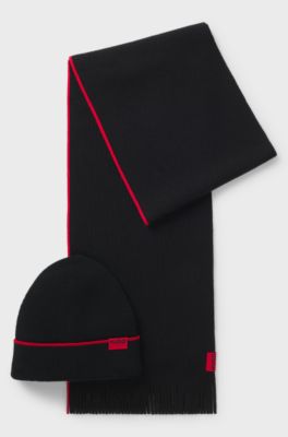 Set con cappello e sciarpa in misto lana con etichetta con logo, Nero