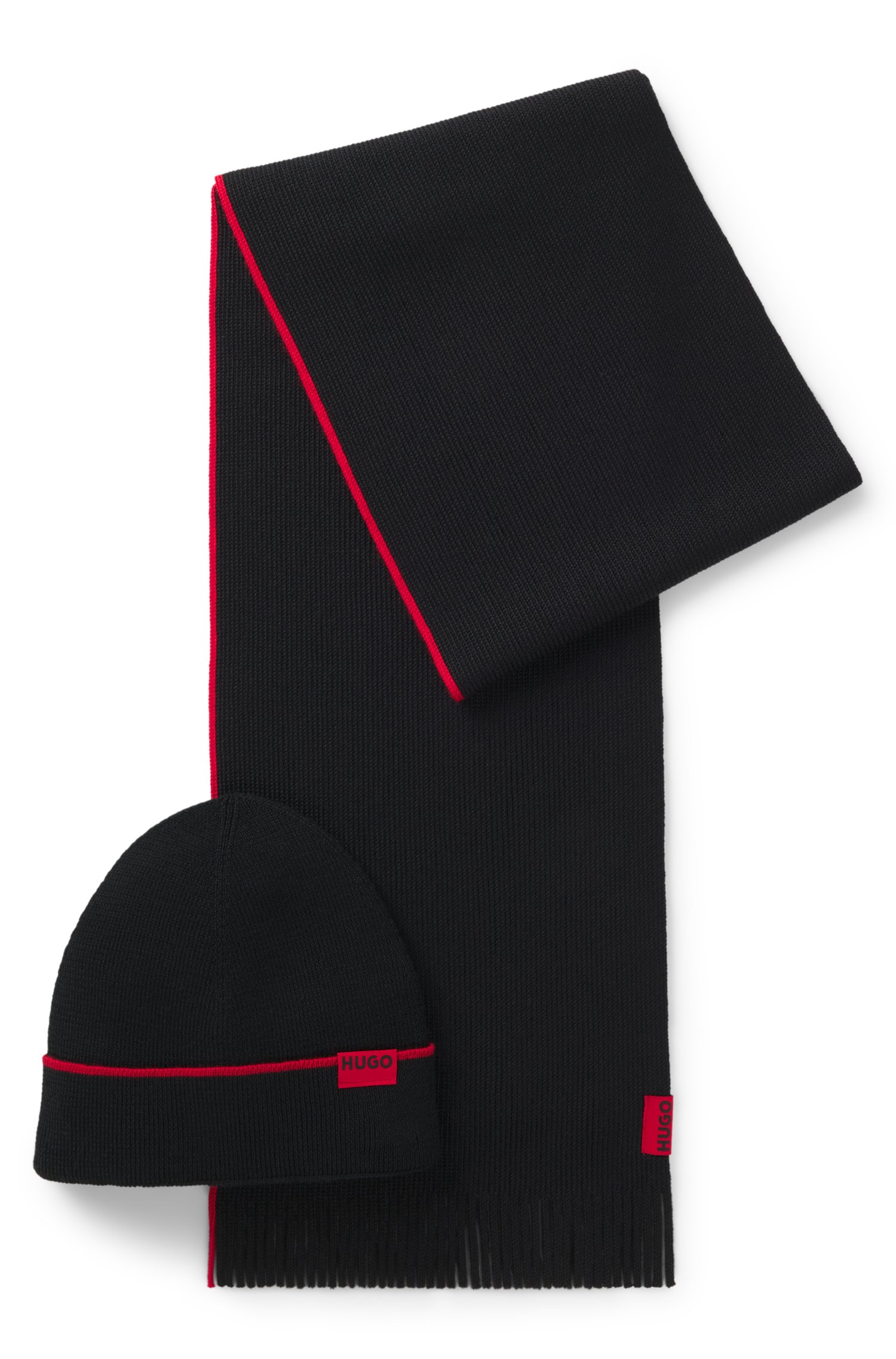 Hugo Logo-label hat and scarf set with wool halsdukar & sjalar herr