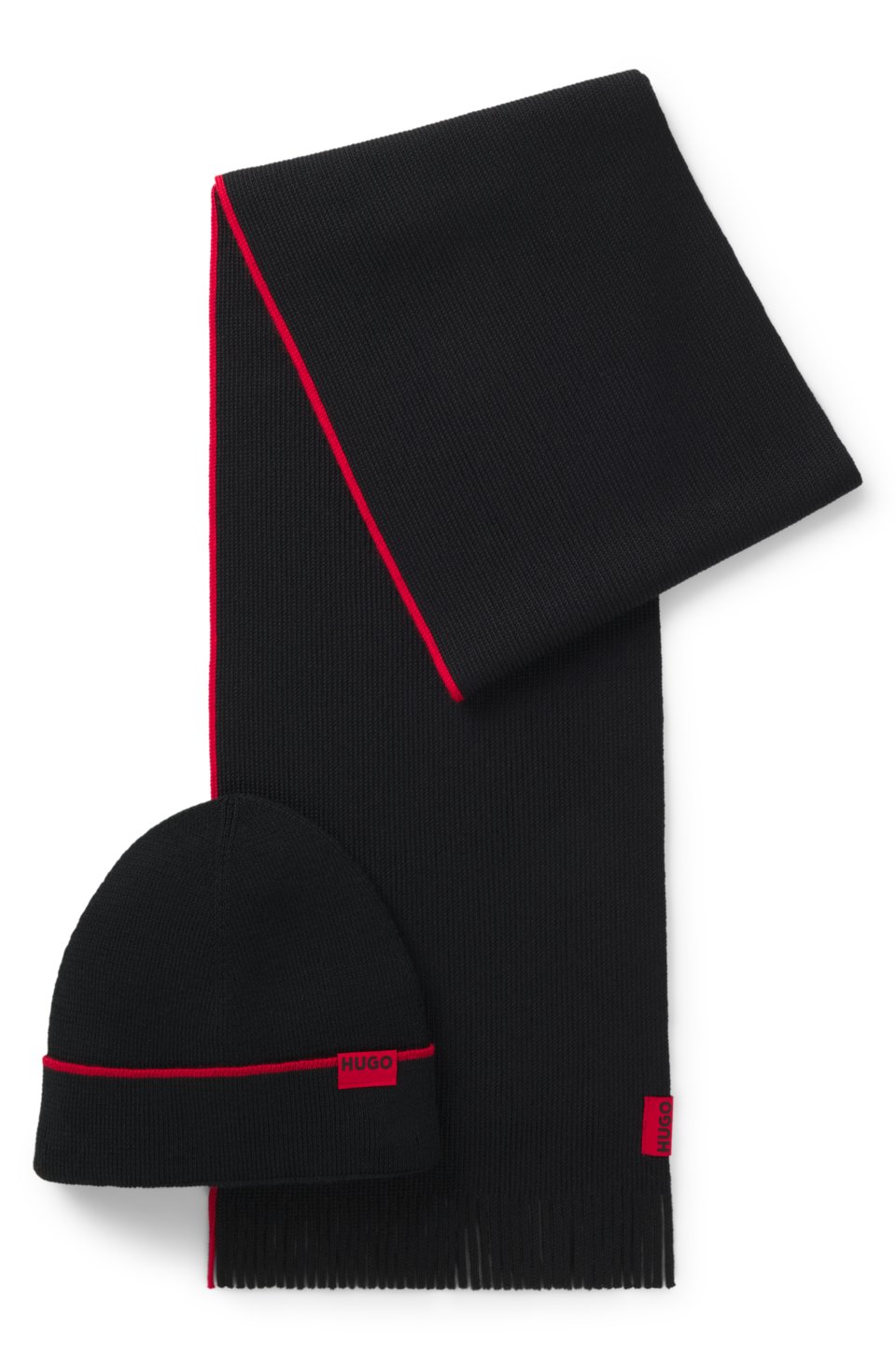 Logo-label hat and scarf set with wool