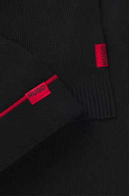Logo-label hat and scarf set with wool, Black