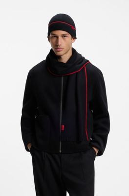 Logo-label hat and scarf set with wool, Black