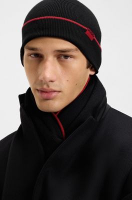 Logo-label hat and scarf set with wool, Black