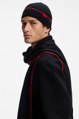 Logo-label hat and scarf set with wool, Black