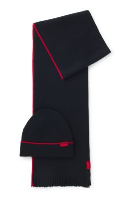 Logo-label hat and scarf set with wool, Dark Blue