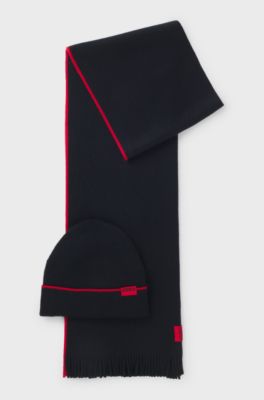 Logo-label hat and scarf set with wool, Dark Blue