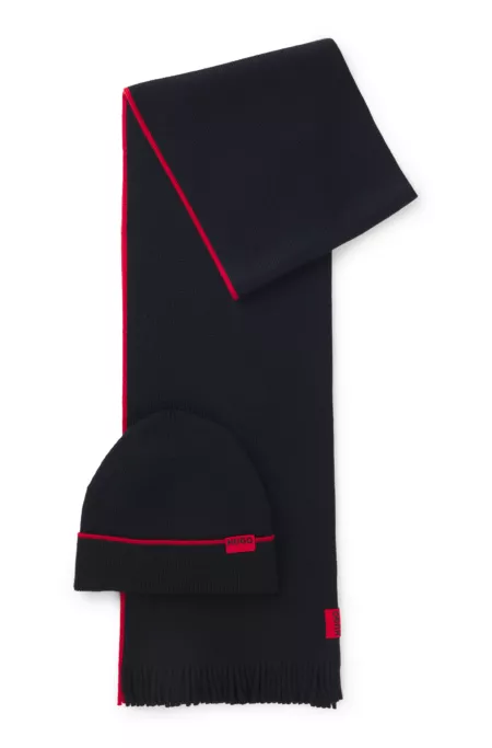Set aus Mütze und Schal mit Logo-Label