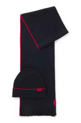 Logo-label hat and scarf set with wool
